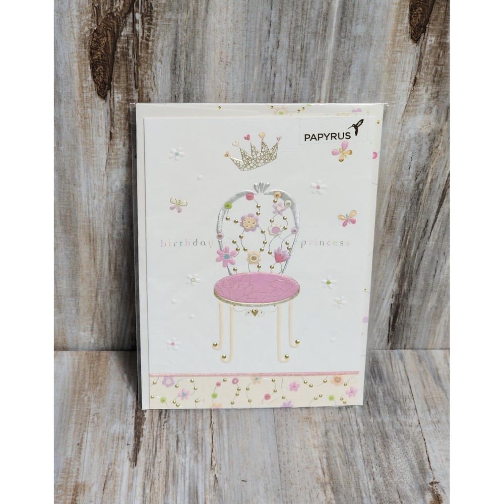 Papyrus RARE Turnowsky Embossed Princess Crown Chair Gold Rose Trim Bday Card